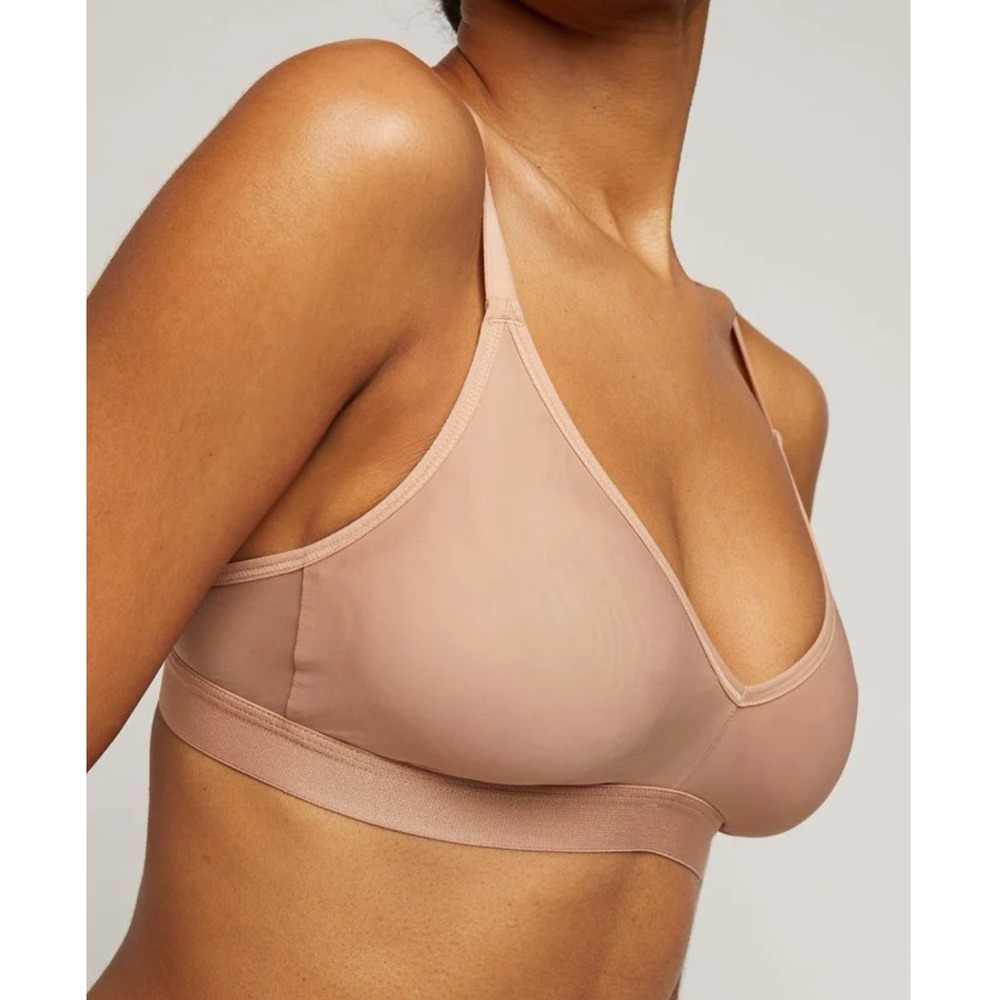 Negative Underwear Silky Non-Wire Bra Womens Size 3 Tan Unlined Mesh V-Neck